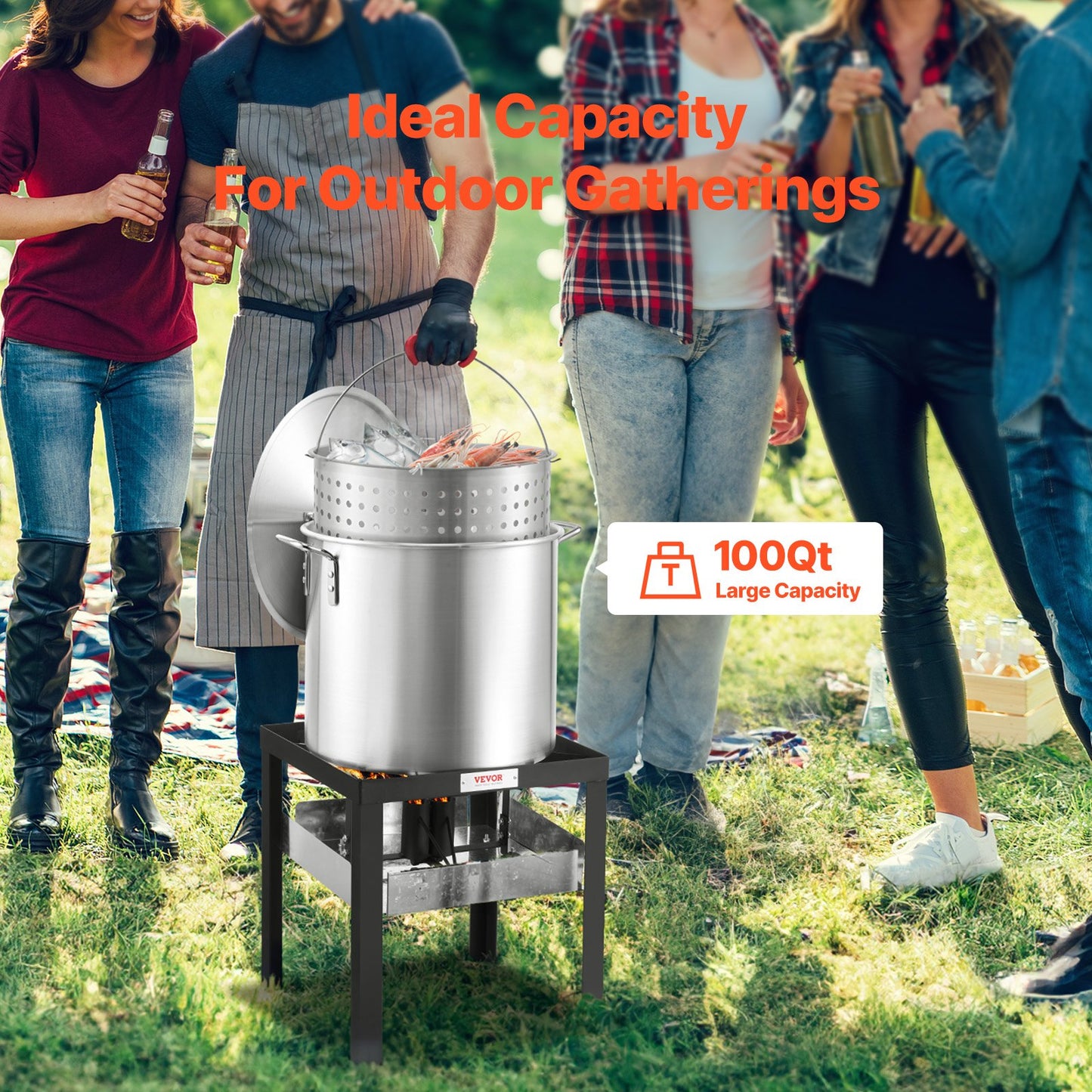 100 Qt Seafood Boiling Kit with Strainer for Outdoor Cooking