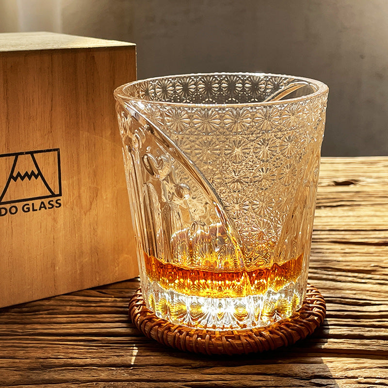 Japanese Style Hand-Embossed Crystal Glass - 250ML Drinkware for Home & Bar