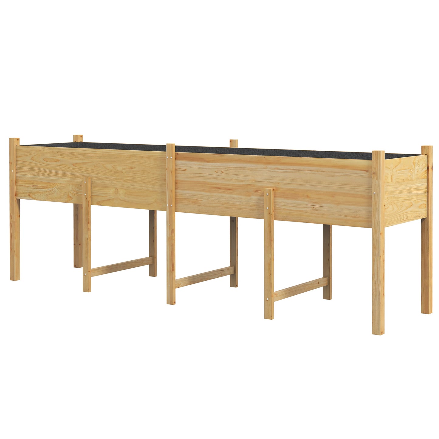Large Wooden Raised Garden Bed with Legs, Drain Holes & Liner - Natural Finish