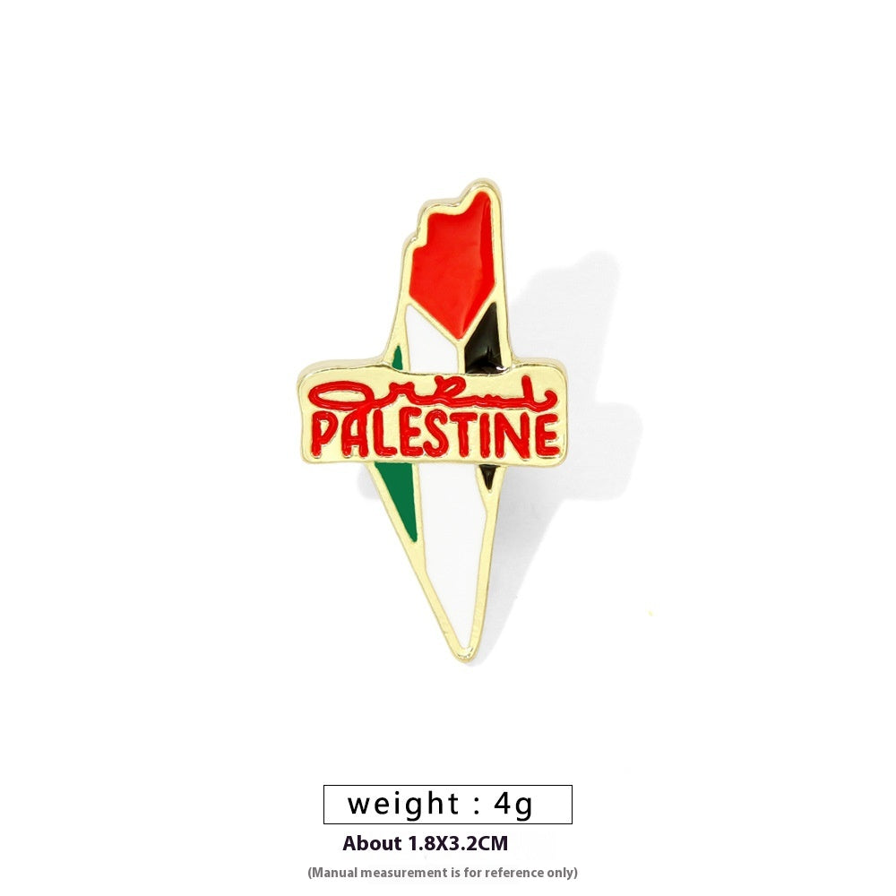 Free Palestine Flag Brooch Pin - Gold & Black Badge for Clothes & Accessories
