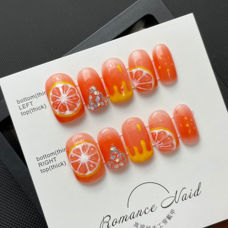 Hand-Painted Jelly Nail Stickers - Orange