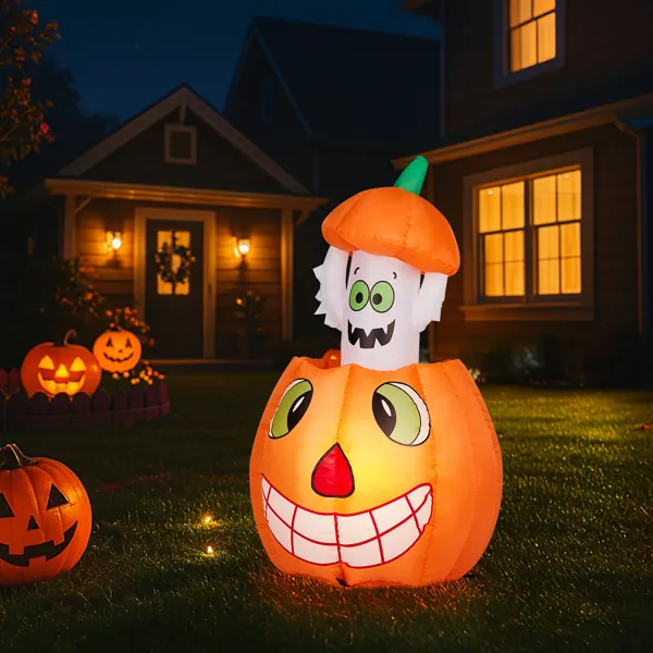 2.8FT Animated Pumpkin Ghost Inflatable Halloween Decoration