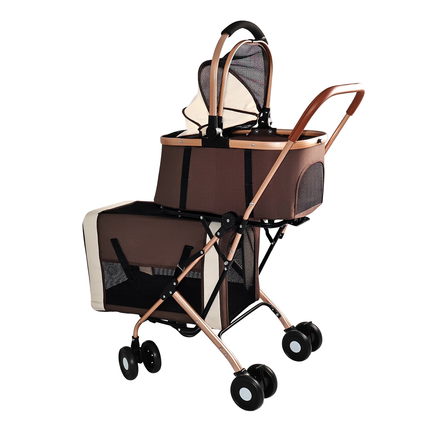 Double Pet Stroller 3-in-1 Foldable Carrier for Small & Medium Dogs Cats - Shockproof Wheels & Safety Leashes