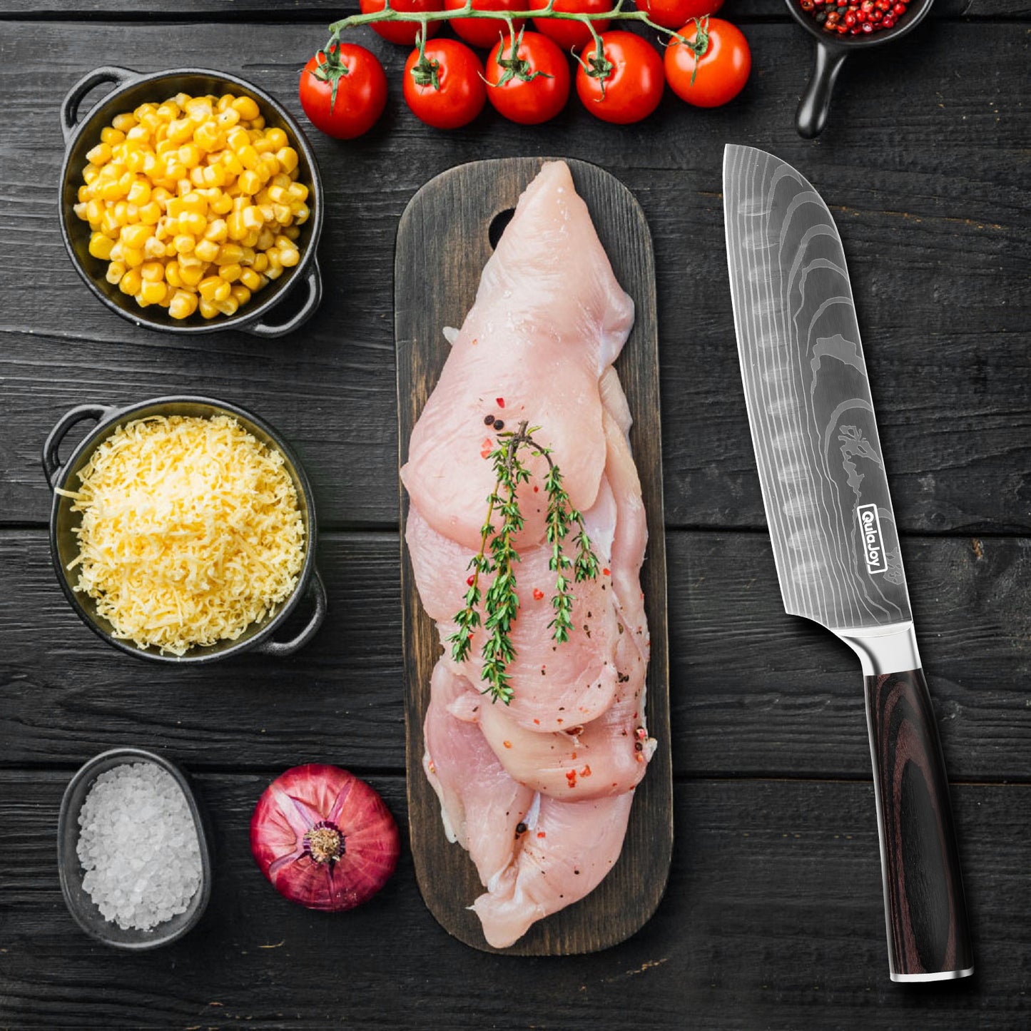 7 Inch Santoku Knife - High Carbon Stainless Steel Chef Knife with Pakkawood Handle