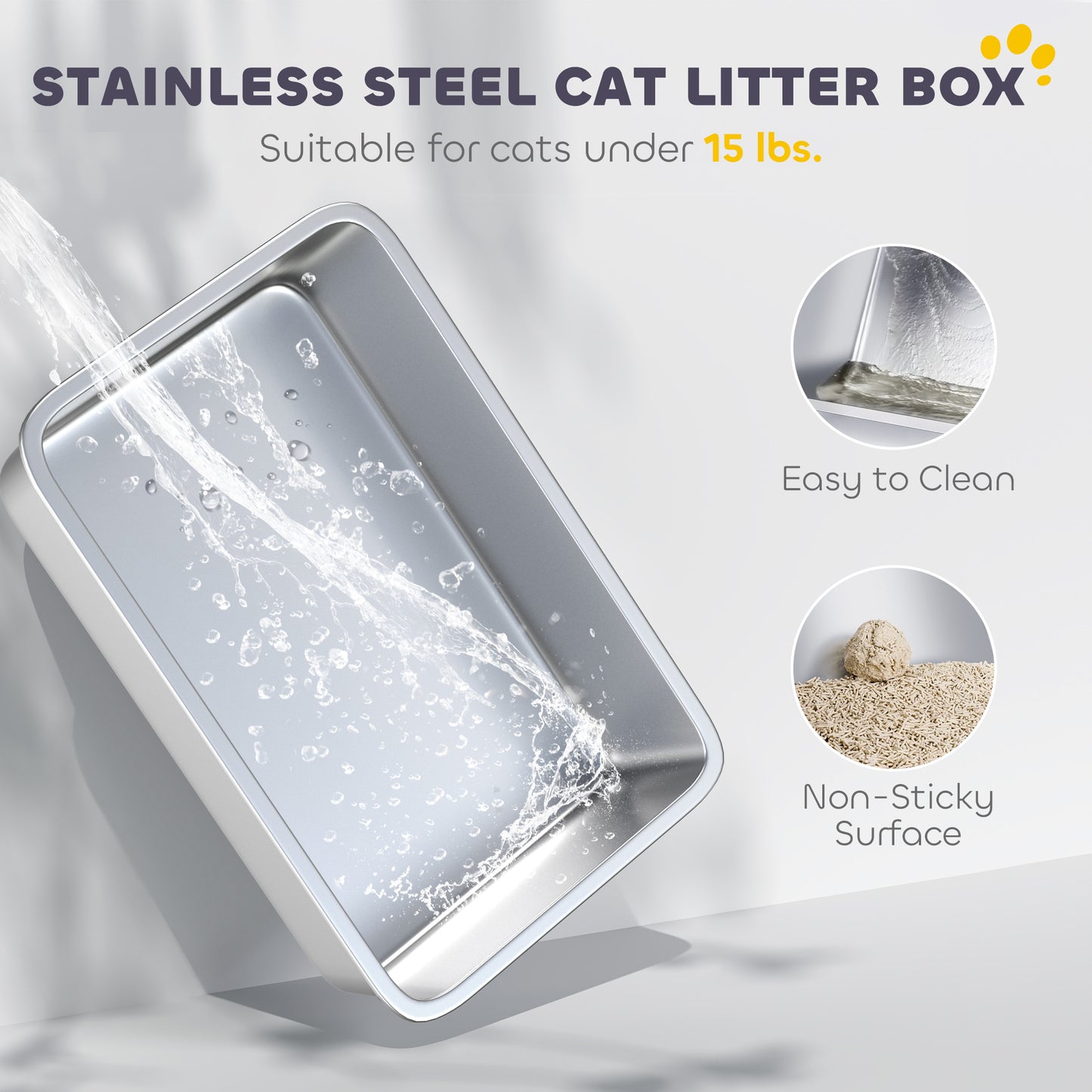 Enclosed Stainless Steel Cat Litter Box with Scoop & Pedal - Large White
