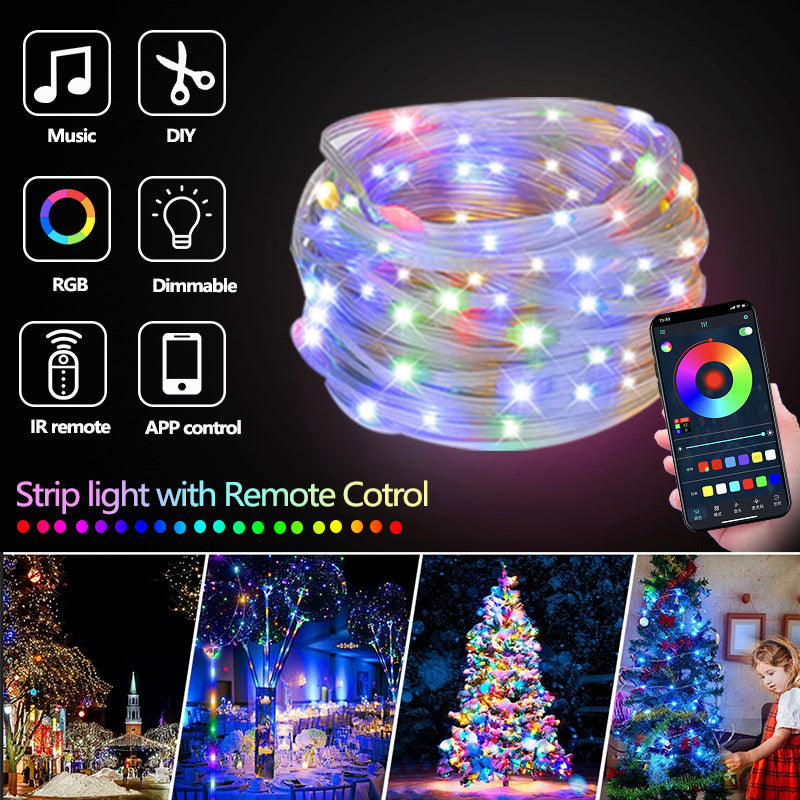 Outdoor RGB LED Rope Lights with Remote Control - 200 LEDs, Plug-In, Durable String Lighting