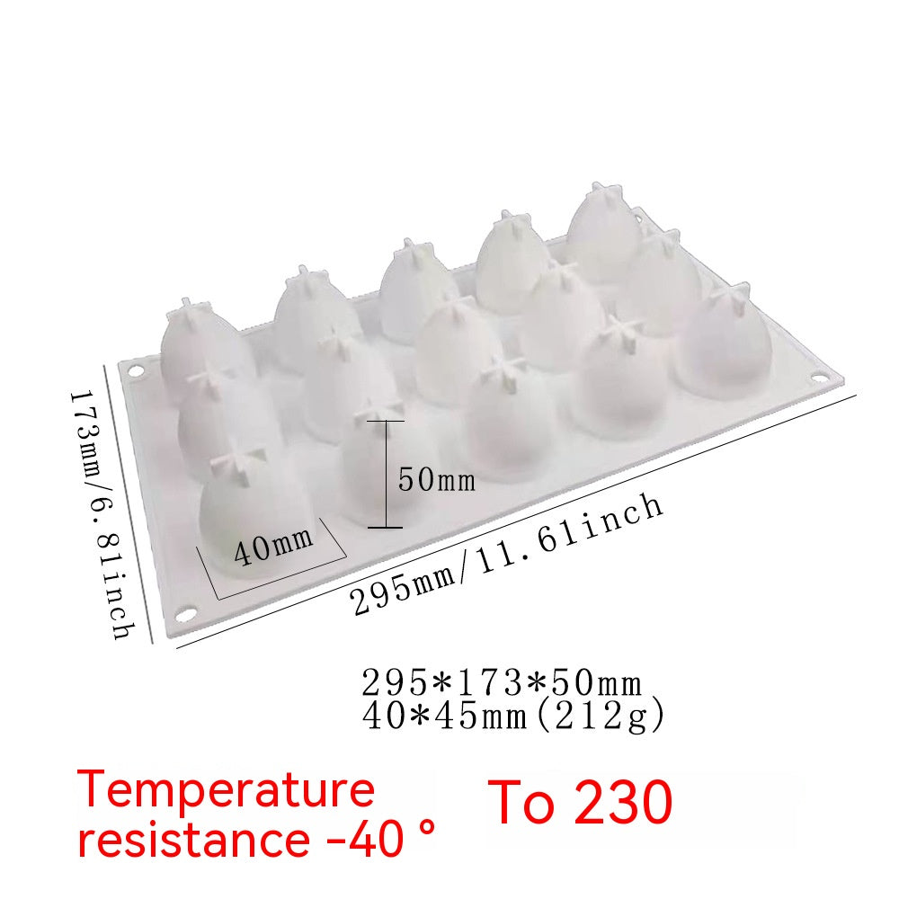 15-Cavity Strawberry Mousse Silicone Baking Mold - White, 295x173x50mm
