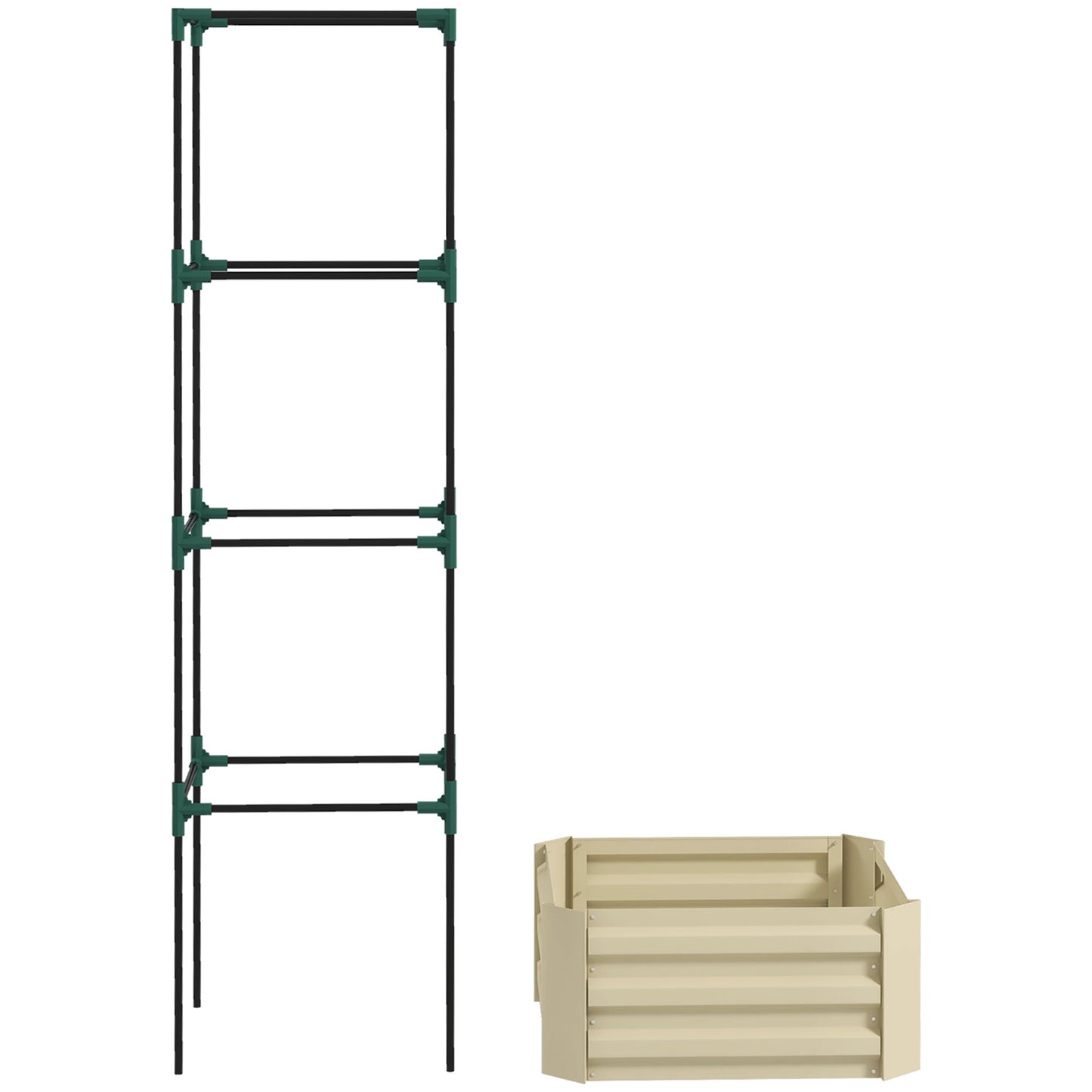 Galvanized Raised Garden Bed with Tomato Cage 24x24x73.5 inches - Cream