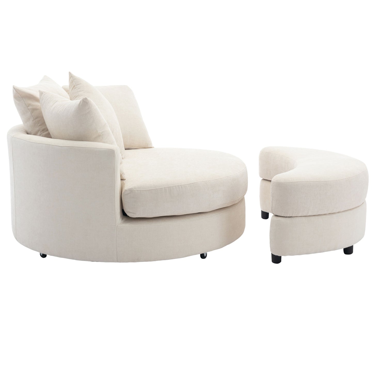 360° Swivel Accent Barrel Chair with Storage Ottoman & 4 Pillows - Cream