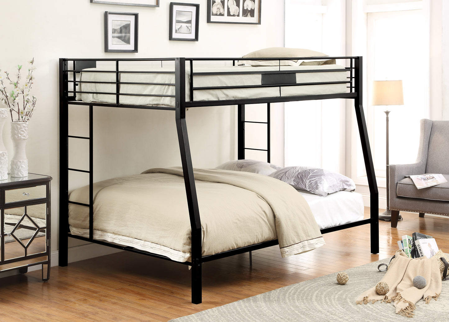 Limbra Sandy Black Finish Full XL Queen Bunk Bed - Metal Frame
