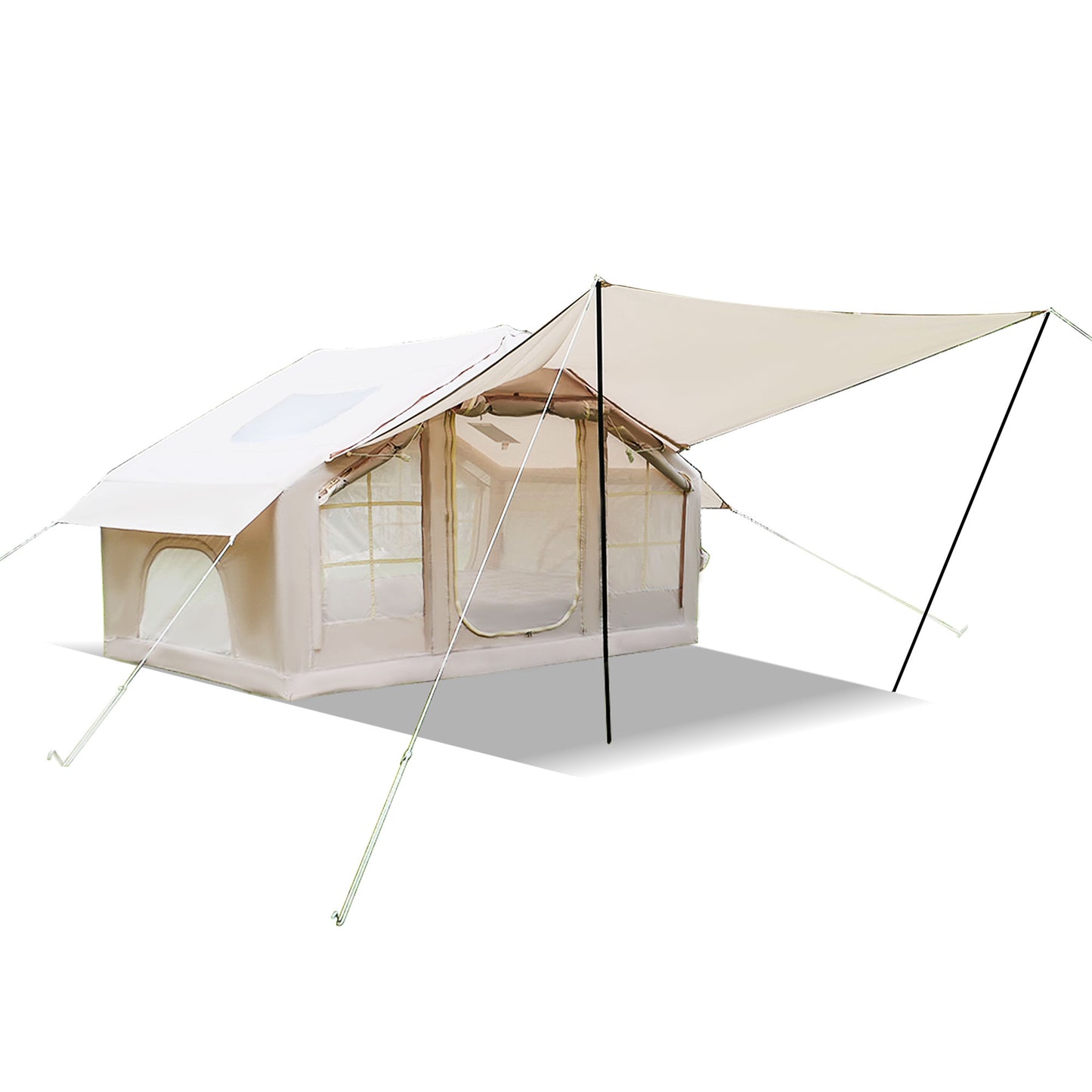 Inflatable Camping Tent with Canopy - 4 Season Waterproof, Beige