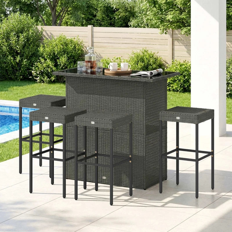 Outsunny 5 Piece Rattan Wicker Bar Set, High Top Outdoor Table And
