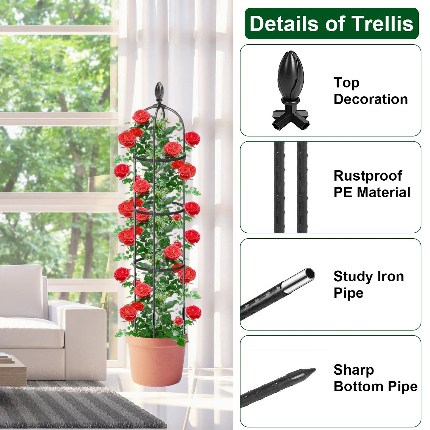 2 Pack Garden Obelisk Trellis 5.9FT Plant Support for Climbing Vines & Vegetables - Black