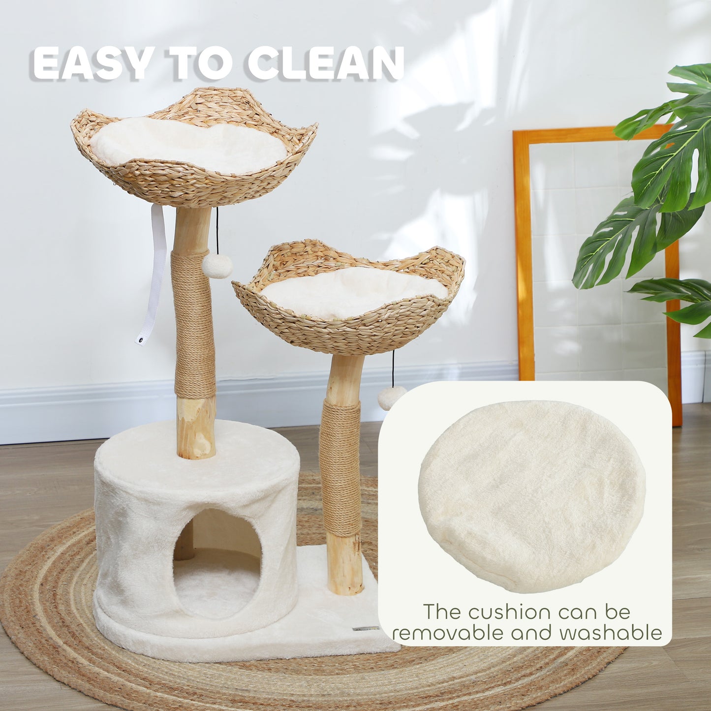 37-Inch Modern Wooden Cat Tree with Condo, Beds, Toys & Anti-Tip Kit