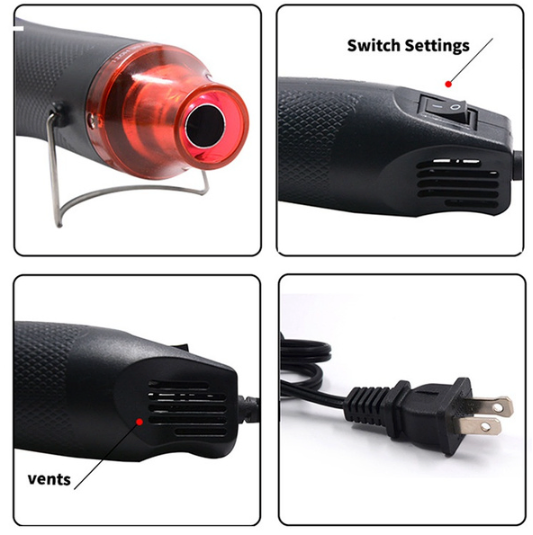 Mini Heat Gun Embossing Hot Air Tool Drying Paint 300W Nozzles