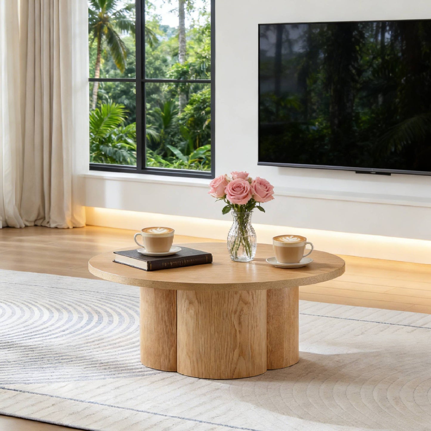 Round Coffee Table - Modern Accent Table for Living Room & Office - Natural