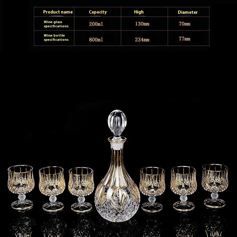 Crystal Glass Whiskey and Wine Set - Creative Gold Finish, 7-Piece Home Barware