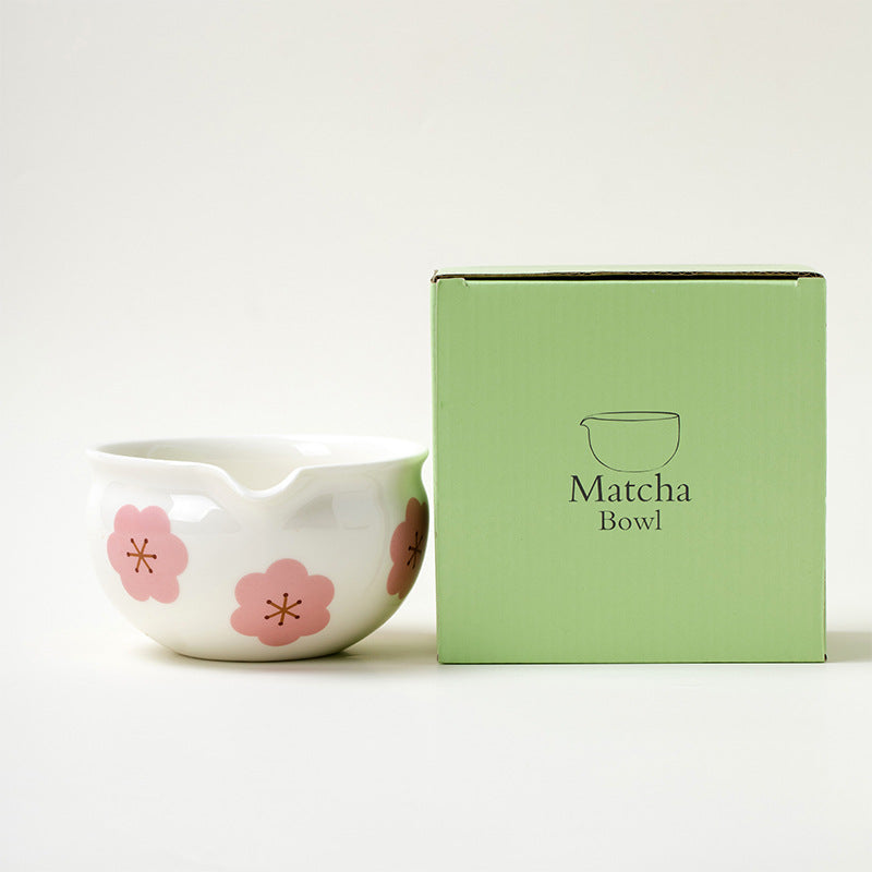 Ceramic Matcha Bowl Set Japanese Style Flower Pattern Home Barware