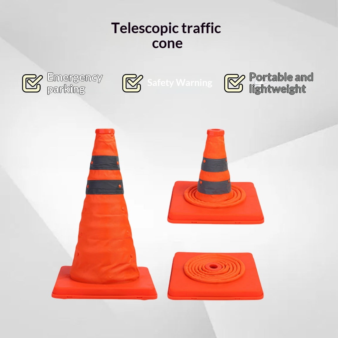Retractable Traffic Cone Set with Lights & Chain for Road Safety
