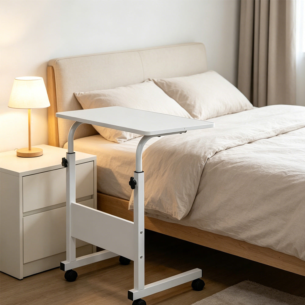 80cm Adjustable Tray Table Rolling Sofa Side Snack With Wheels