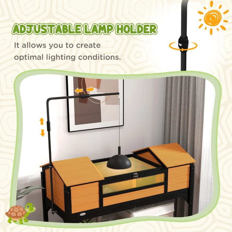 Pet Tortoise Enclosure with Adjustable Lamp Holder and Storage Shelf - Wooden Habitat for Reptiles
