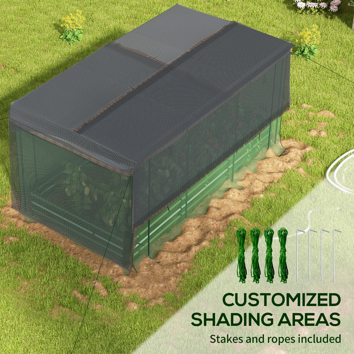 Galvanized Steel Raised Garden Bed with Crop Cage and Shade Cloth - Outdoor Planting Box, Green