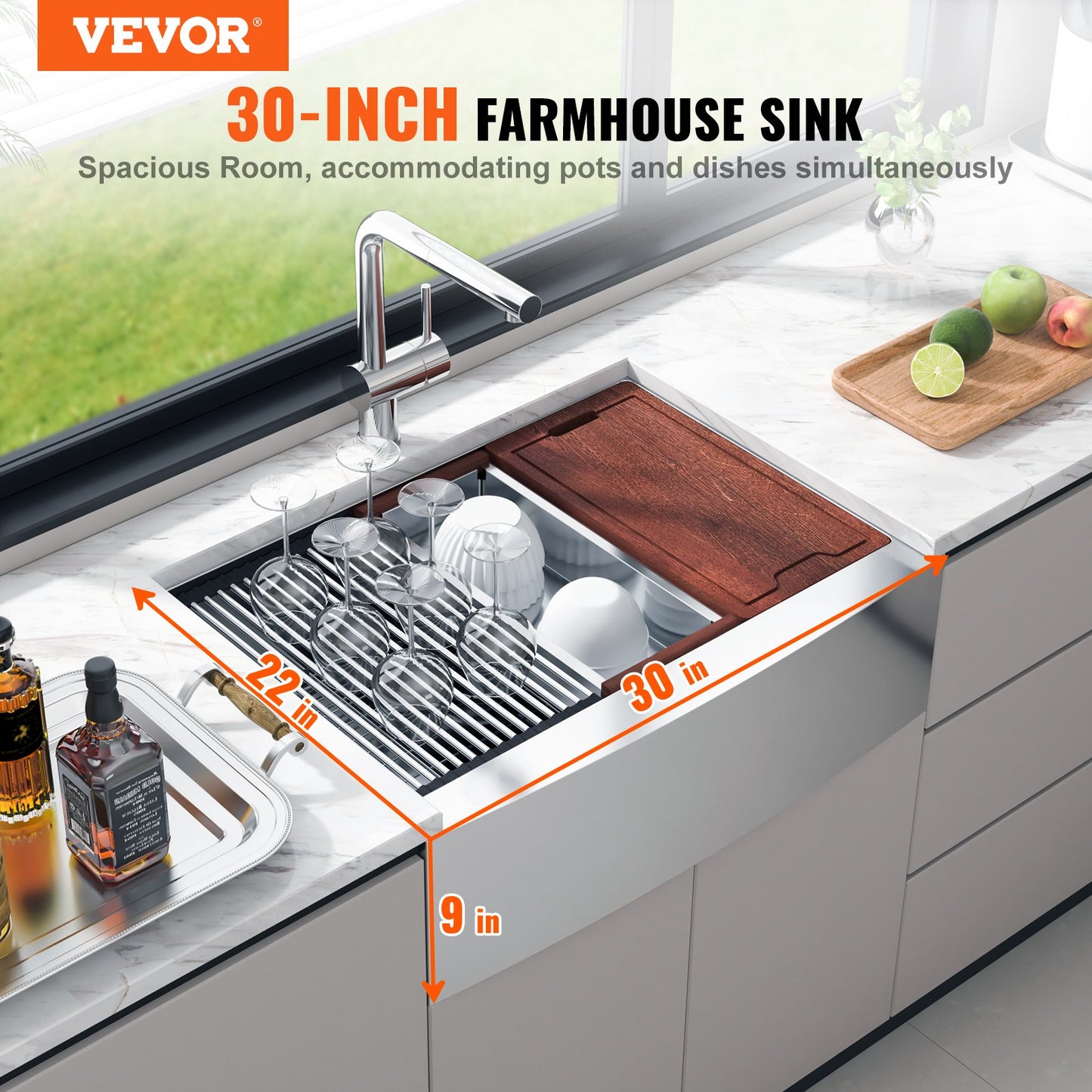 304 Stainless Steel Farmhouse Kitchen Sink - 30 Inch Single Bowl