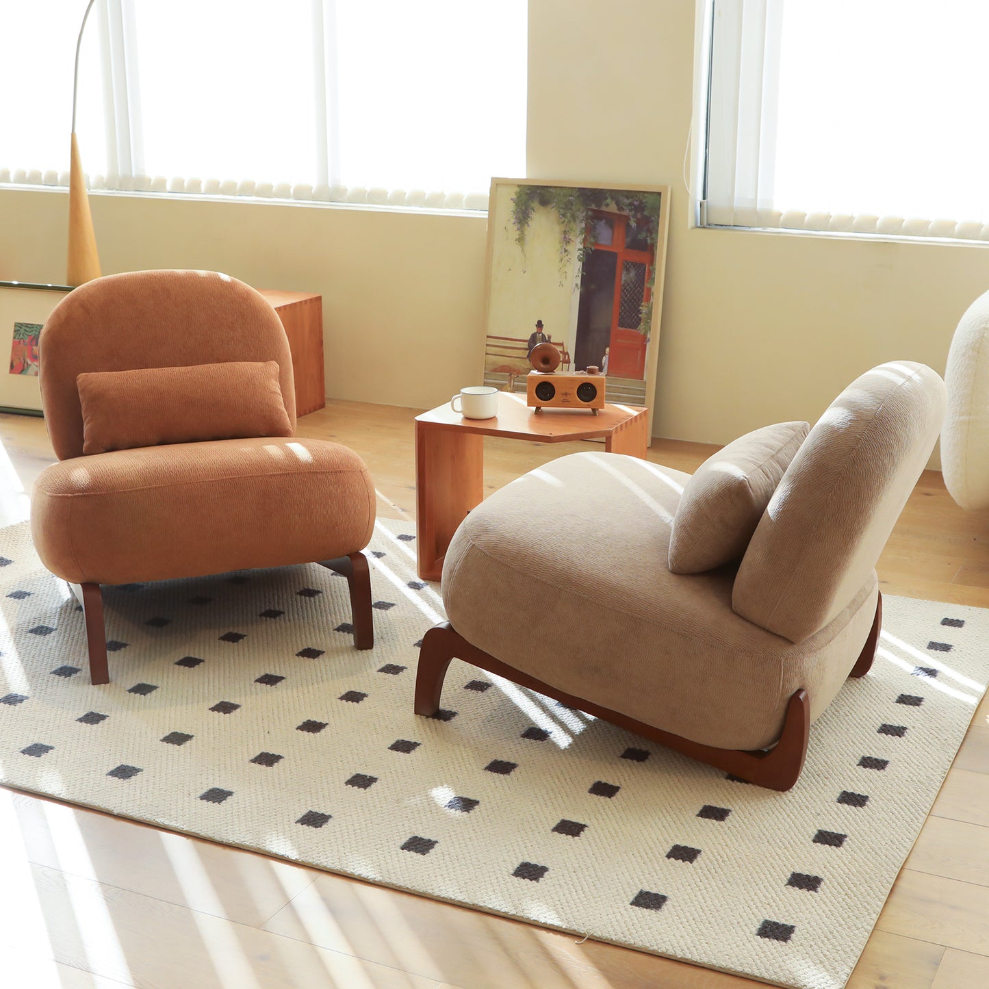 Cozy Accent Chair with Solid Wood Legs - Set of 2, Camel