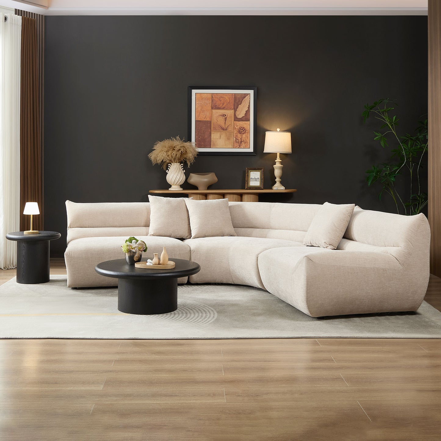 Modular Curved Sectional Sofa - 3-Piece Free-Form Design in Oatmeal