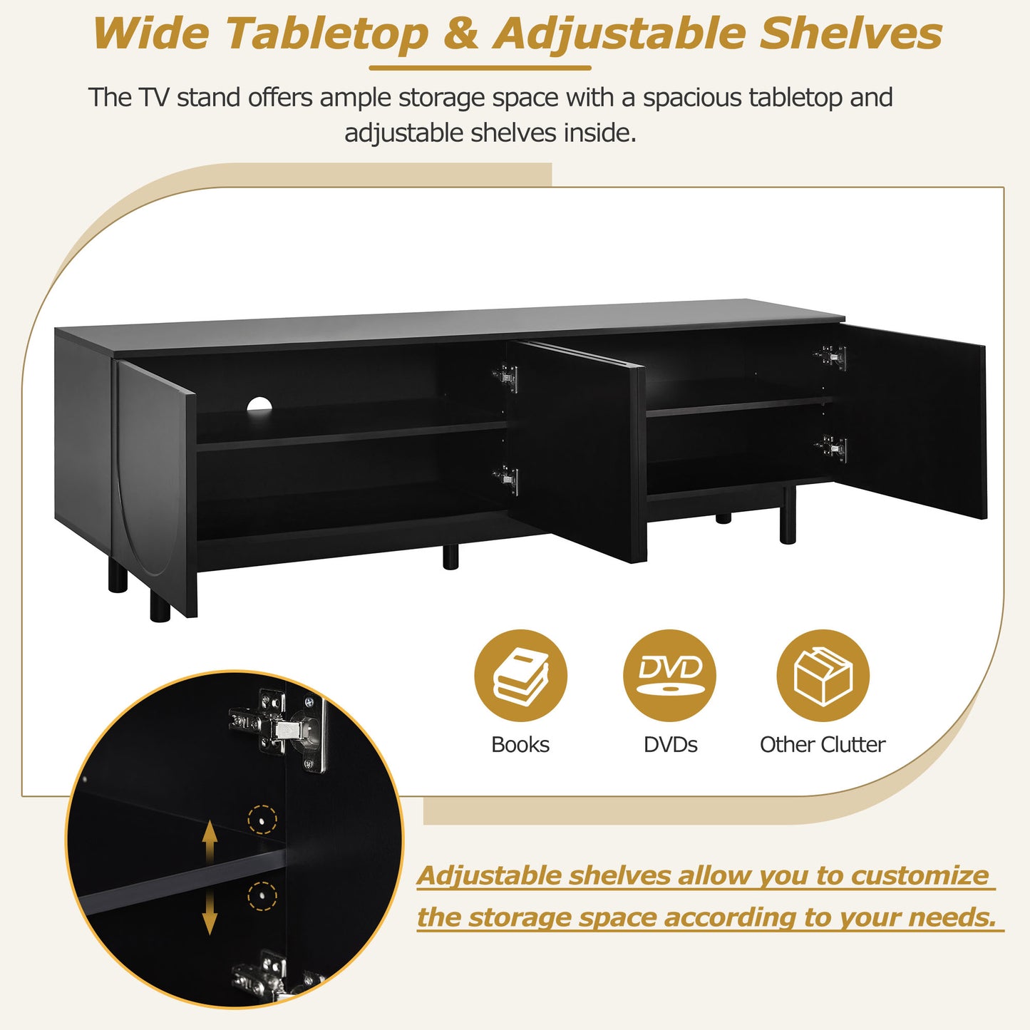Minimalist TV Stand with Arch Cabinets for TVs Up to 78" - Black
