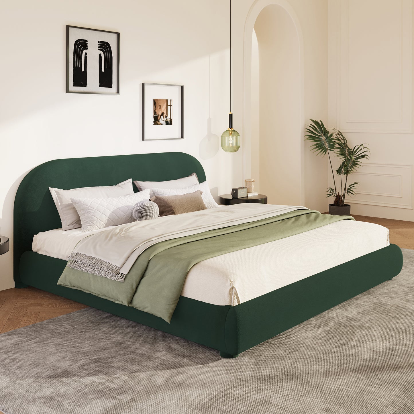 King Size Dark Green Velvet Bed Frame - Luxury Soft Texture