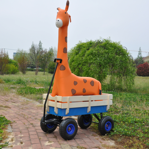 All Terrain Garden Wagon with Wood Railing and Air Tires for Outdoor Use