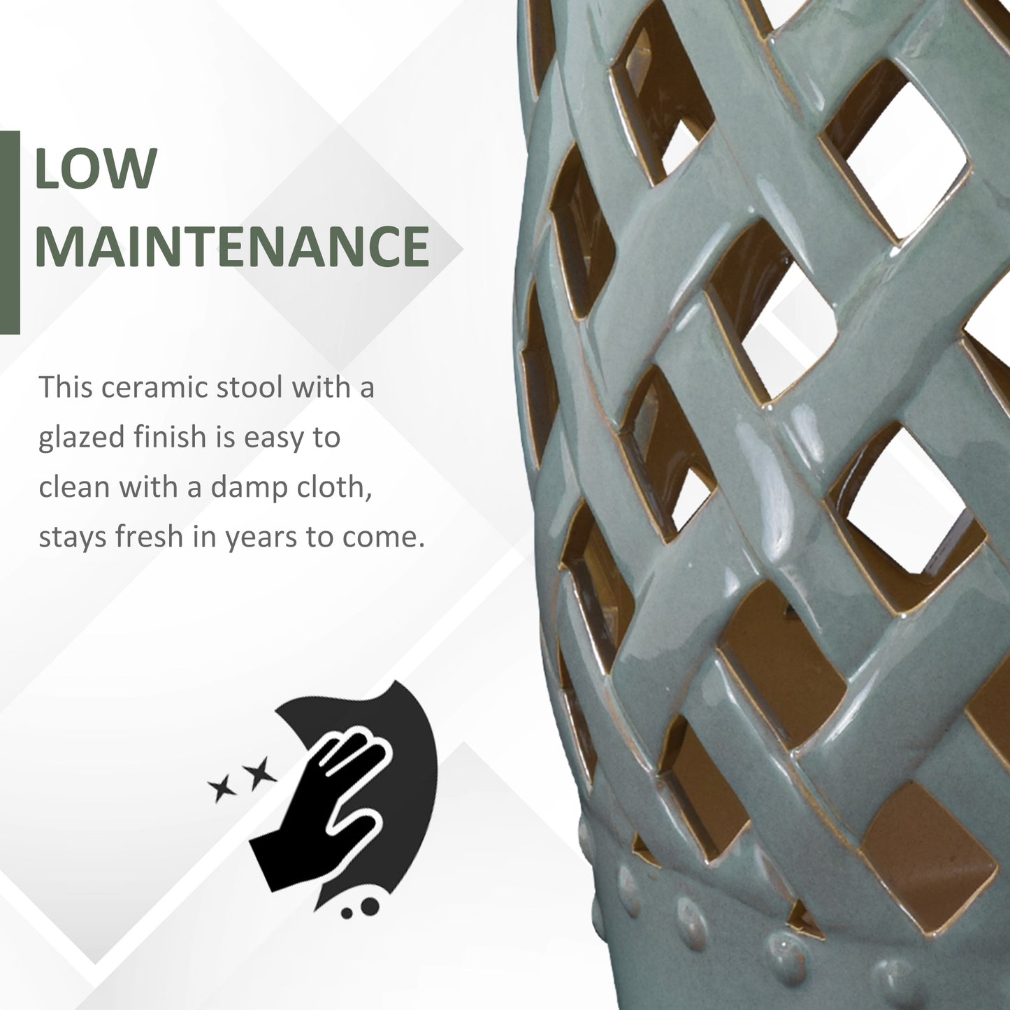 Ceramic Garden Stool - Woven Lattice Design, Green