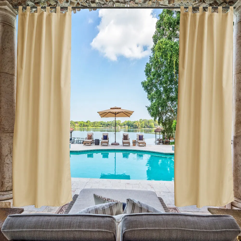 Waterproof Beige Outdoor Privacy Curtains - Mildew Resistant