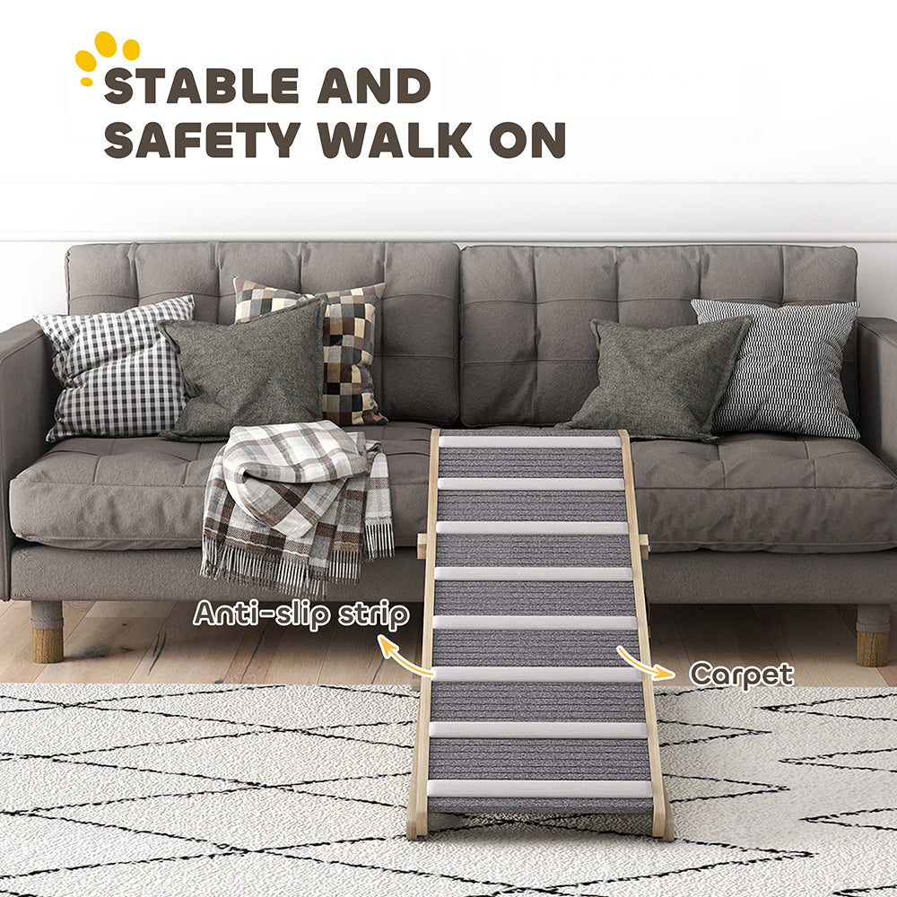 Adjustable Dog Ramp for Couch and Car - Non-Slip Foldable Pet Step with Wooden Finish