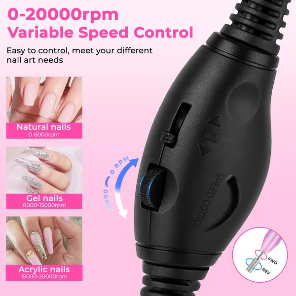 Portable Electric Nail Drill Kit for Acrylic and Gel Nails - Rose Gold