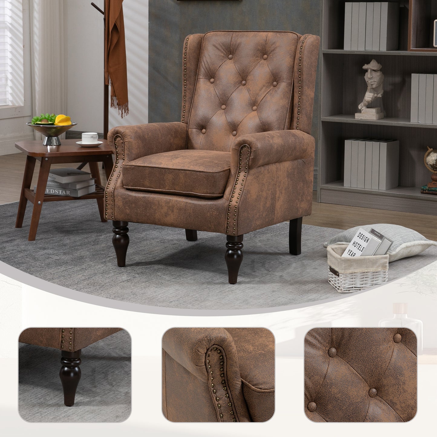 Wood Frame Armchair - Modern Accent Chair in Coffee