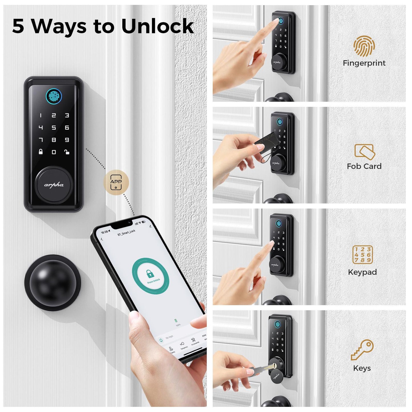 Keyless Entry Door Lock with Handle, App Control Front Door Lock Set with Keypad and Auto Lock