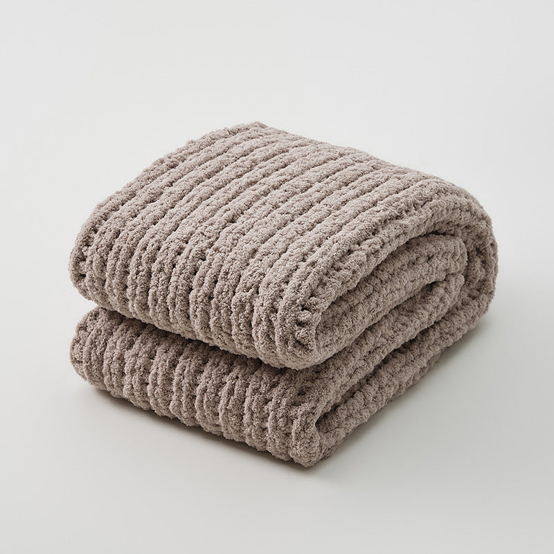 Solid Color Knitted Fluffy Blanket - Cozy Home Bedding & Sofa Throw