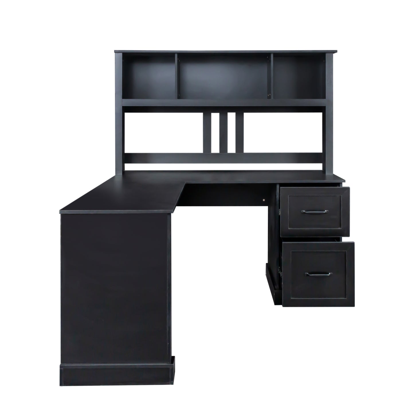 Home Office Computer Desk with Hutch - Antiqued Black Finish
