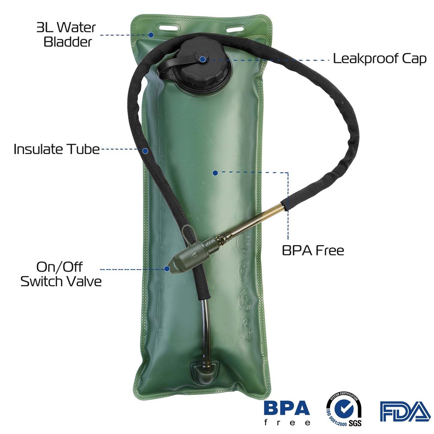 3L Tactical Hydration Pack - Adjustable Water Backpack for Hiking & Cycling