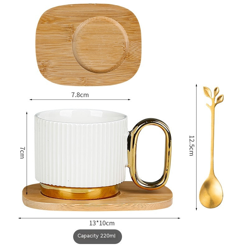 Ceramic Coffee Mug Set with Wooden Coaster and Spoon - Multiple Colors & Capacity