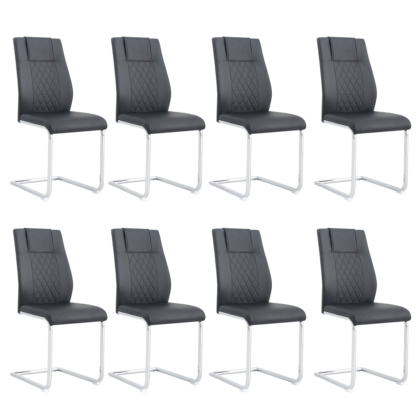 Modern Dining Chairs Set of 8 - Black Faux Leather Upholstered
