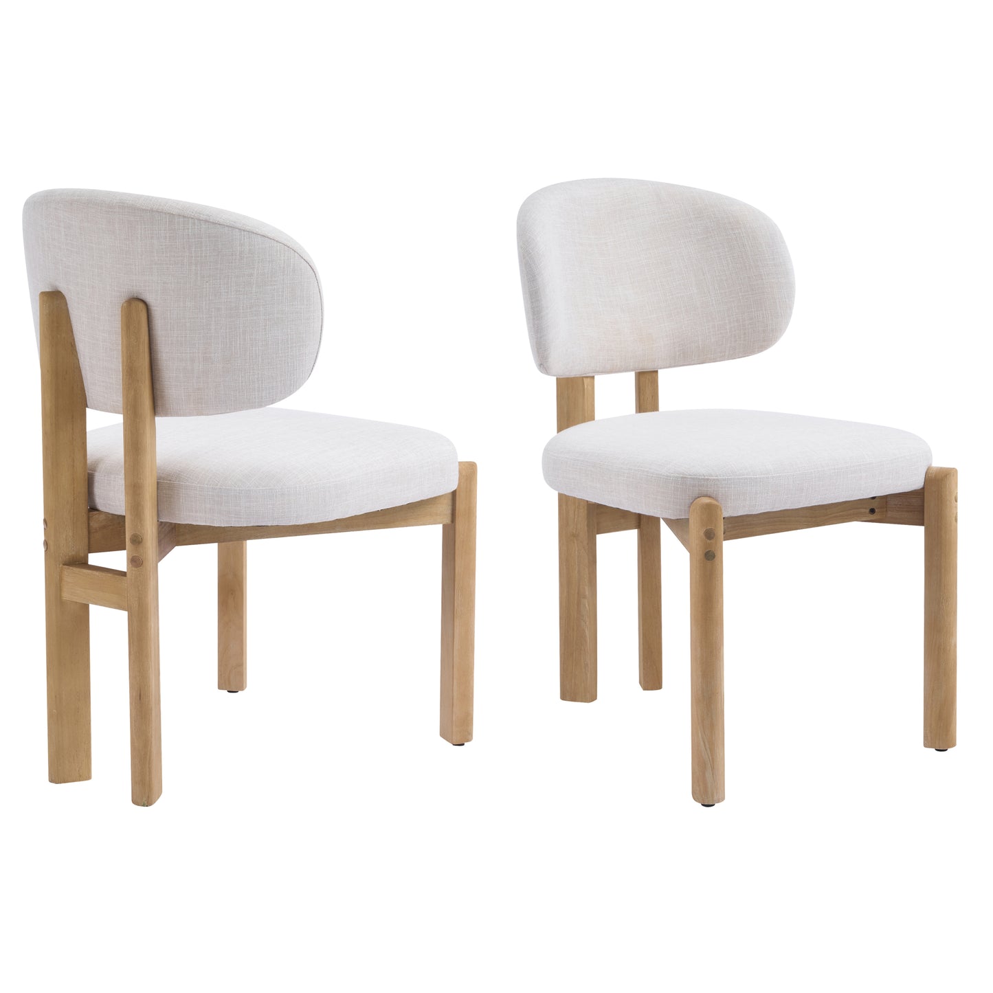 Beige Upholstered Dining Chairs - Set of 2 with Natural Frame