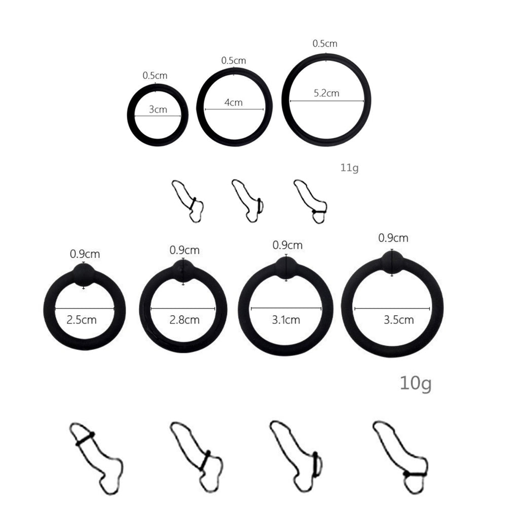 7-Piece Silicone Cock Ring Set for Men and Couples - Adjustable & Waterproof