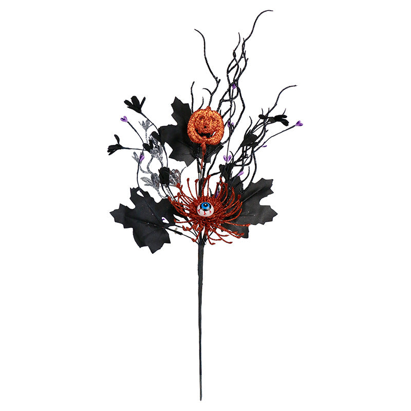 Halloween Eyeball Pumpkin Pick Ornament - Black Plastic Fall Decor