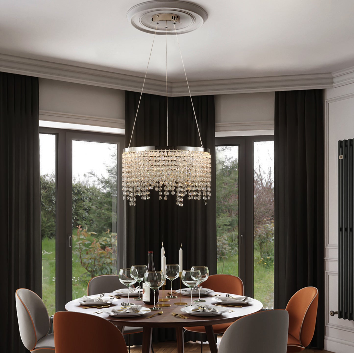 16-Inch Crystal LED Chandelier - Adjustable Height & Color Temperature
