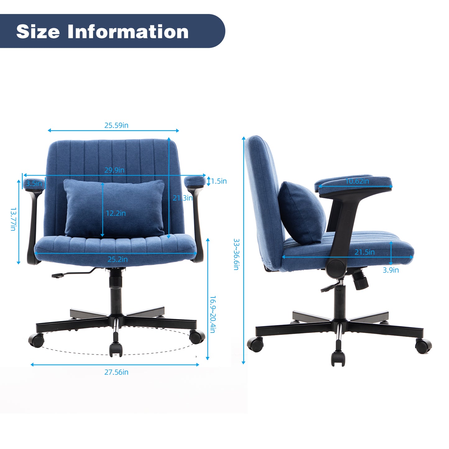 Blue Modern Linen Criss Cross Armrest Office Chair
