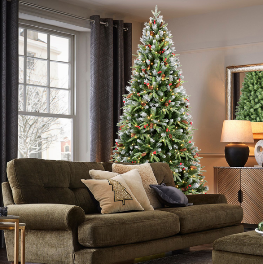 5ft LED Christmas Tree - Artificial Green Pine with Red Fruits & Pine Cones