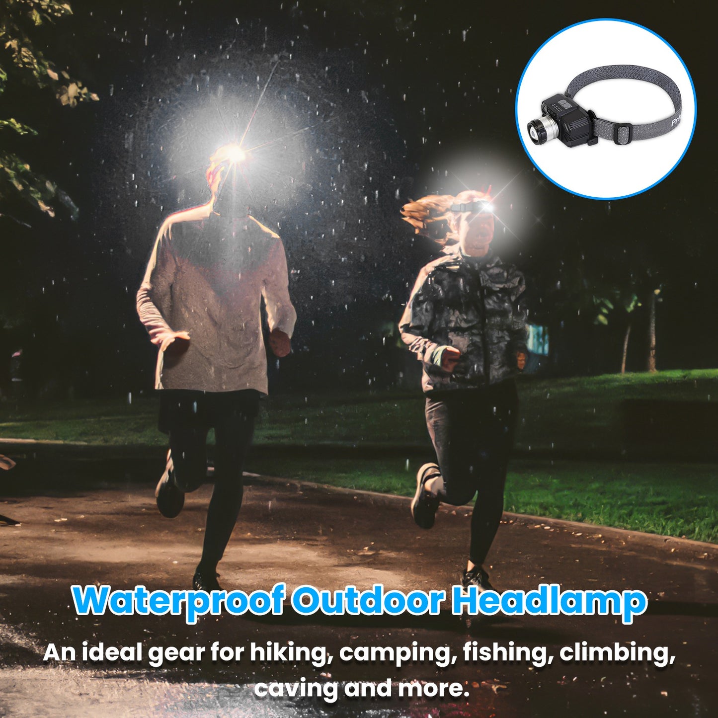 Rechargeable Motion Sensor LED Headlamp with Zoom & 3 Light Modes Waterproof Outdoor Headlight Black